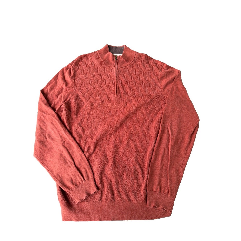 Joseph Abboud Sweater Mens Large 1/4 Zip Pullover Cotton/Cashmere Knit Mock Neck